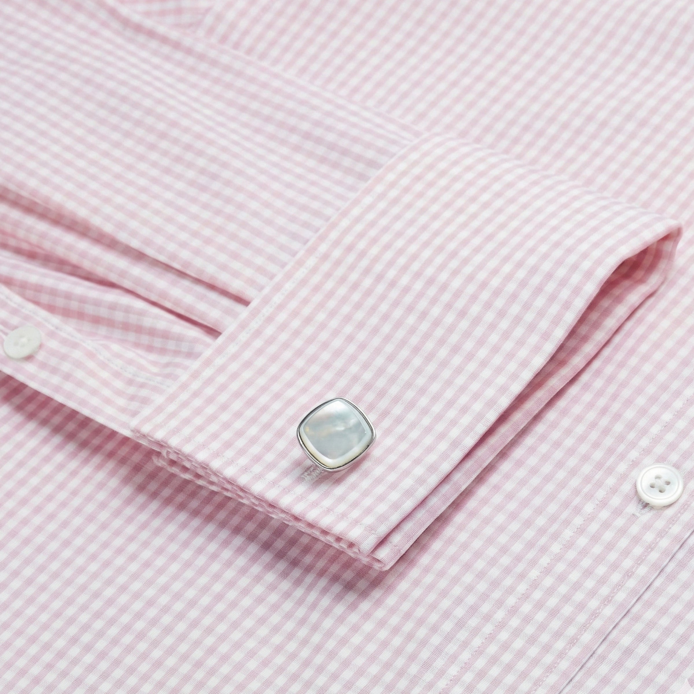 Pale Pink & White Classic Fit Double Cuff Essential Gingham Formal Shirt