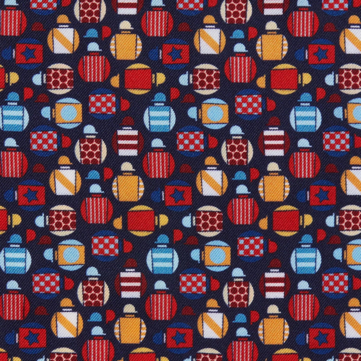 Navy & Multicolour Small Jockey All Over Printed Silk Pocket Square