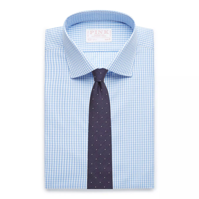 Pale Blue & White Slim Fit Double Cuff Core Poplin Gingham Formal Shirt