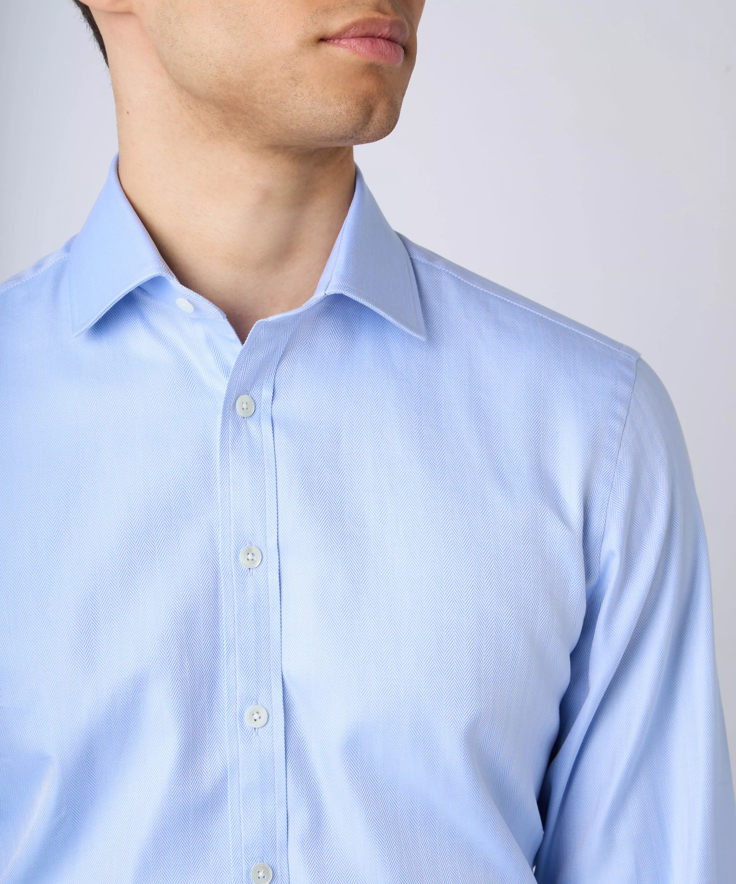 Pale Blue Classic Fit Twill Herringbone Formal Shirt