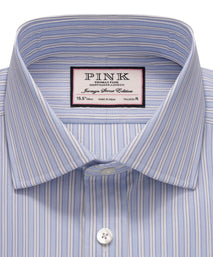 Blue & White Tailored Fit Formal End on End Track Stripe Shirt