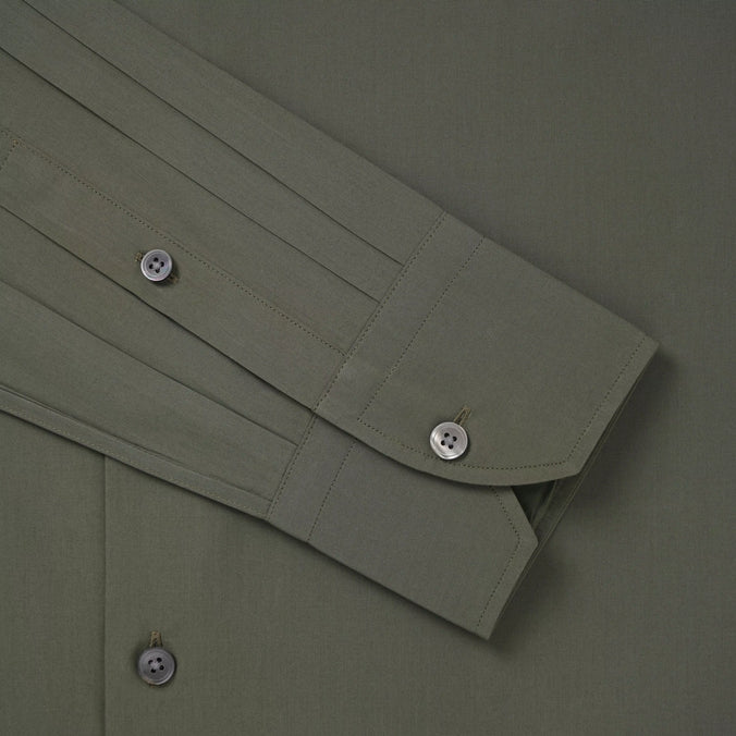 Olive Green Slim Fit Solid Cotton Poplin Formal Shirt