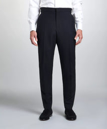 Black Tailored Fit Merino Wool Flat Front Evening Trousers