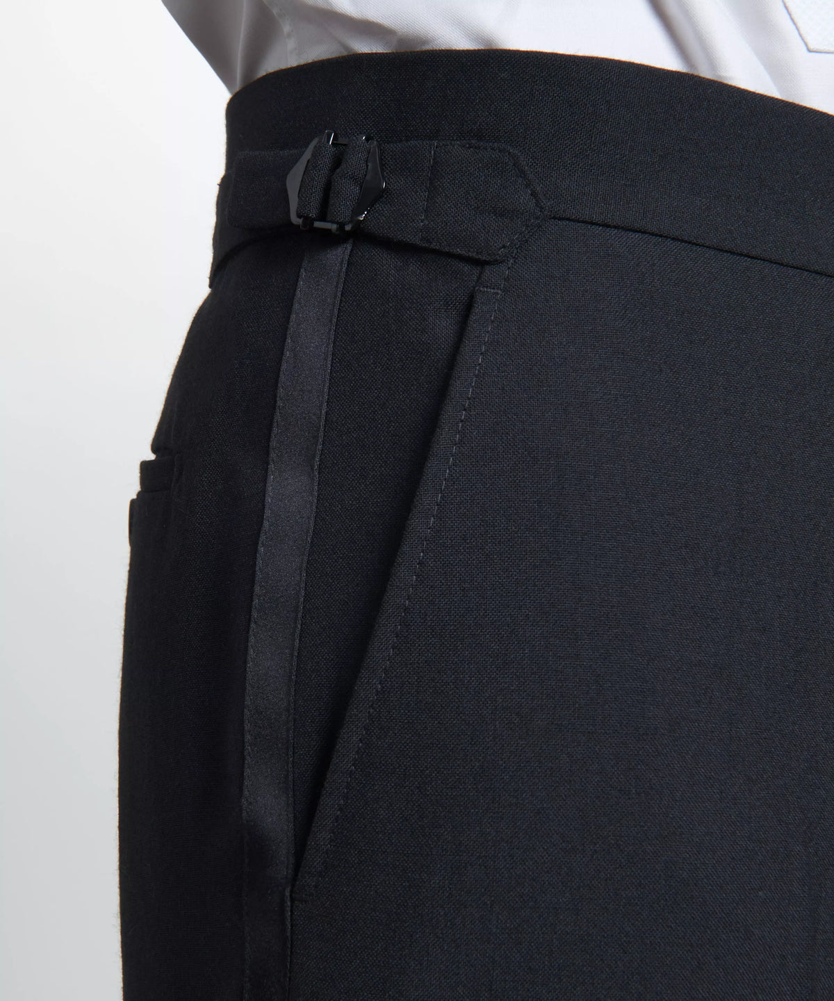 Black Tailored Fit Merino Wool Flat Front Evening Trousers